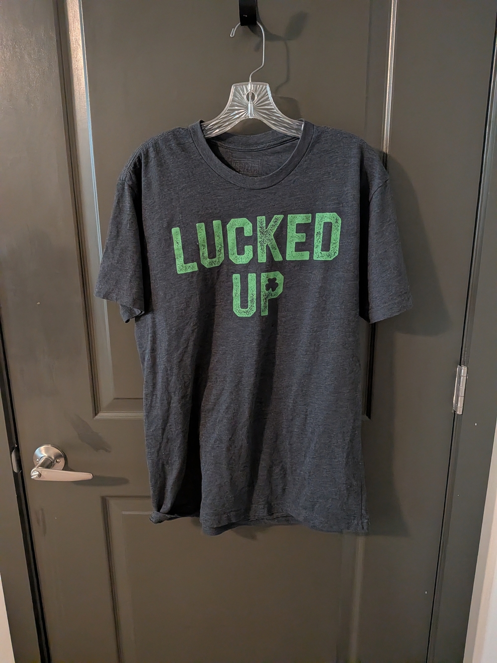 Women's Dark Gray 'LUCKED UP' Short Sleeve Tee - Green Print